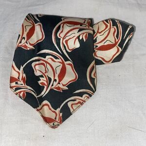 Vtg USA Made Necktie Arrow Black Orange Silk Woven Floral 50 x 4 Career Suit